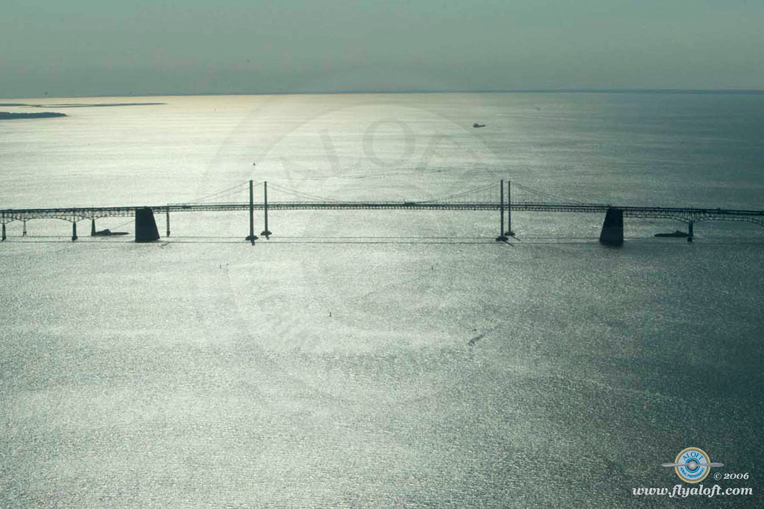 A shot of the Center of the Chesapeake Bay Bridge including both the East and West Bound sides in the beginning of November